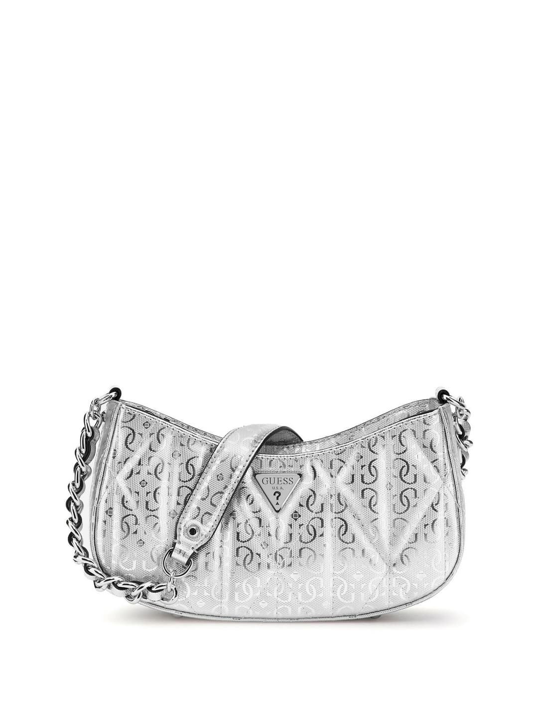 Women's Silver Textured Aldina Top Zip Shoulder Bag