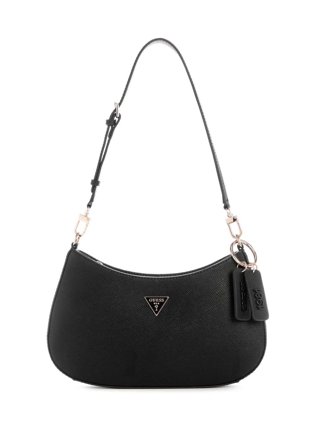 Women's Black Textured Noelle Top Zip Shoulder Bag