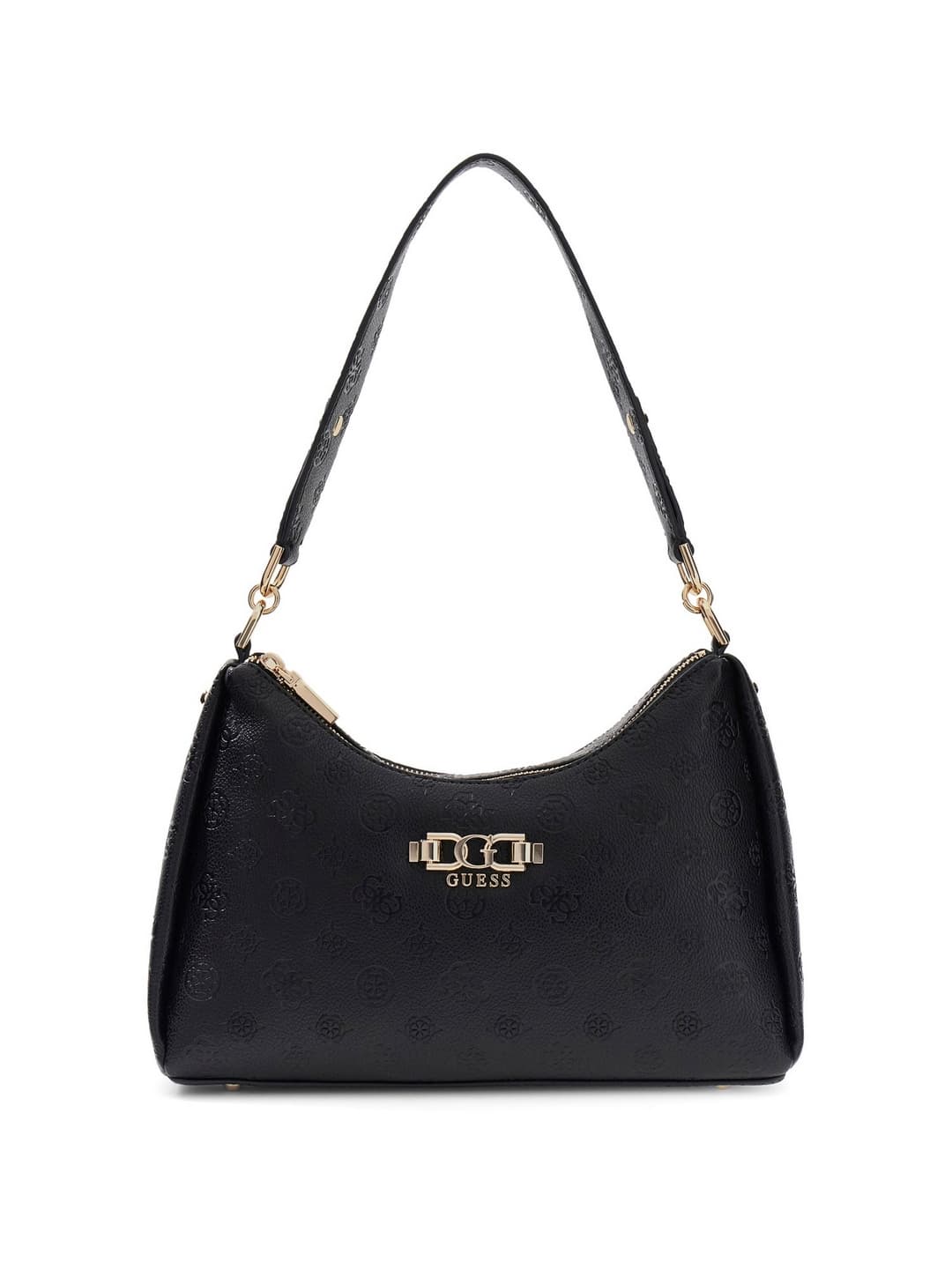 Women's Black Textured Logo Anise Shoulder Bag