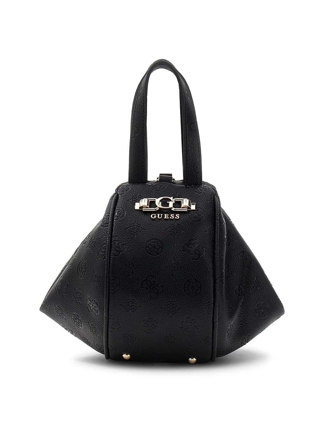 Women's Black Logo Textured Pu Anise Handheld Bag