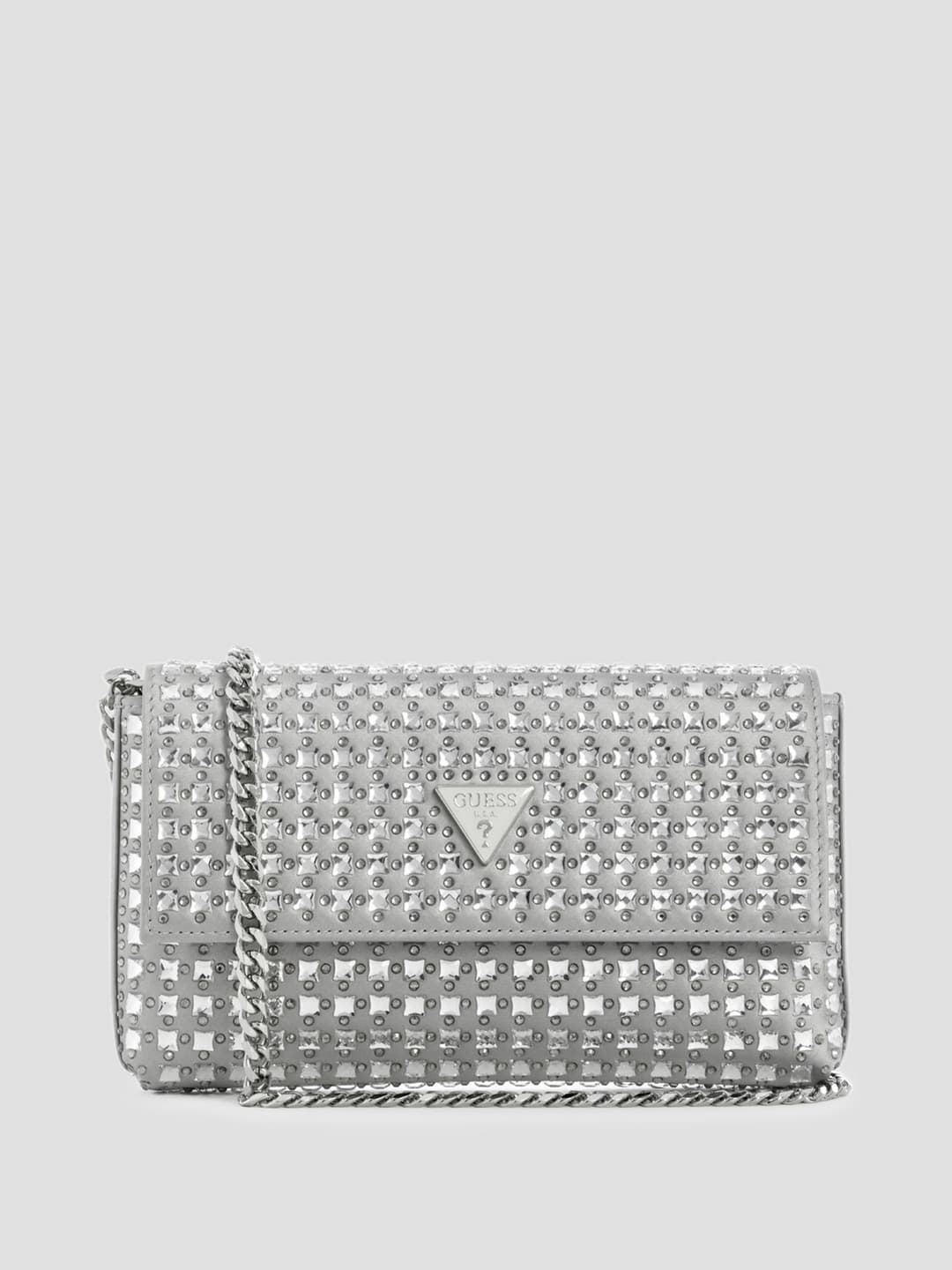 Women's Silver Embellished Zalina Flap Clutch Handbag