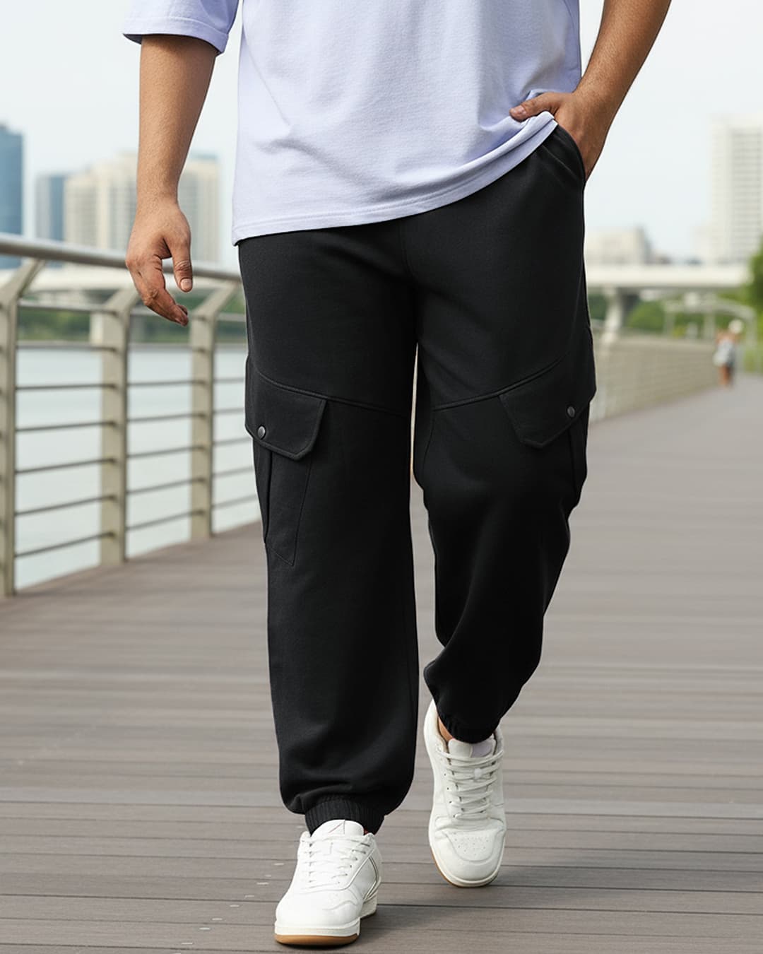 Men's Black Baggy Fit Plus Size Cargo Joggers