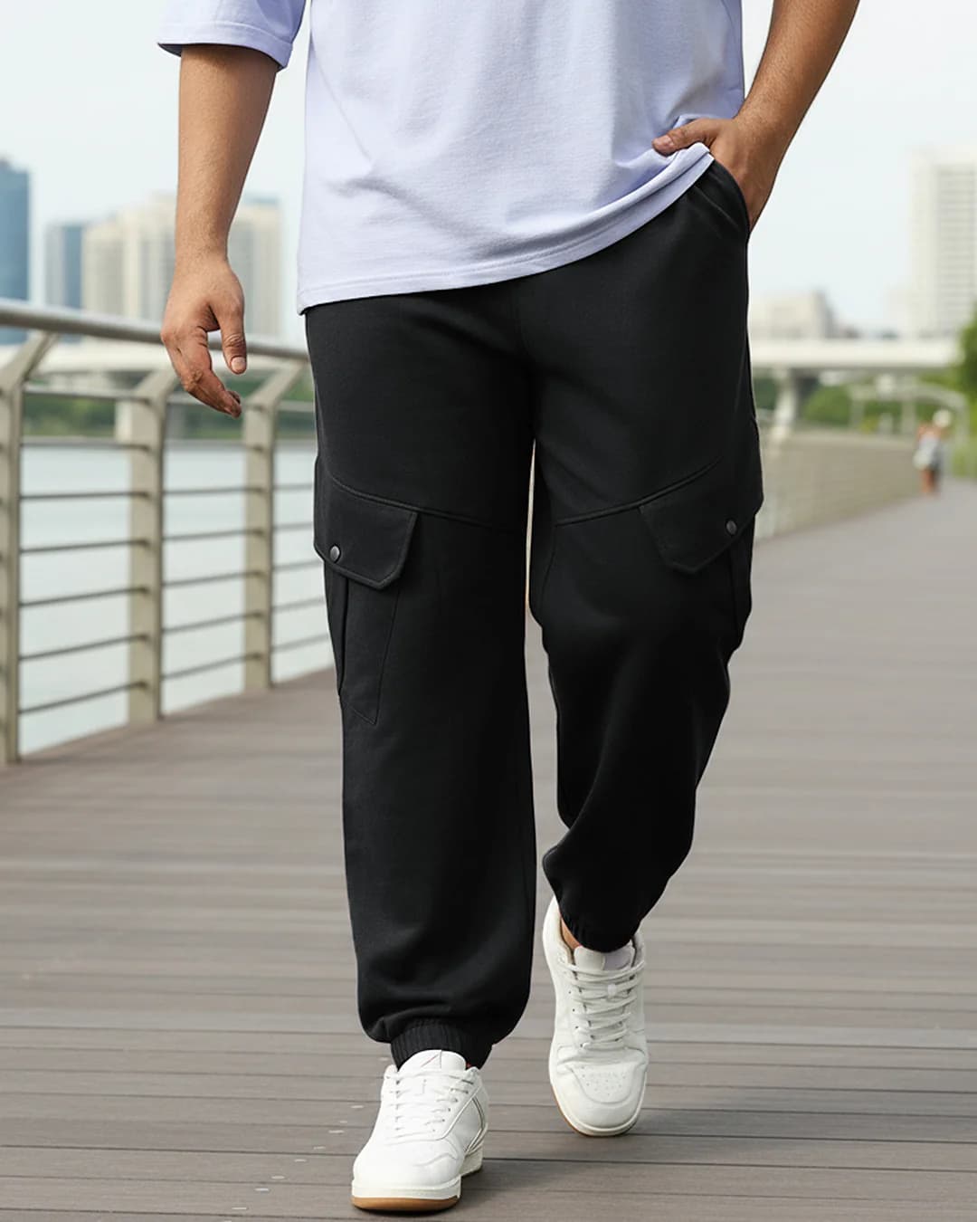 Men's Black Baggy Fit Plus Size Cargo Joggers