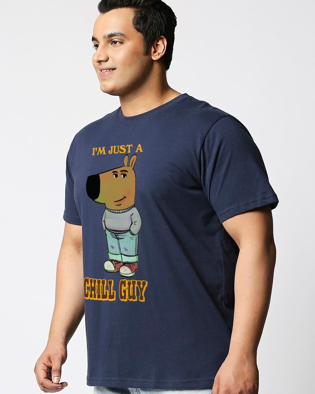 Men's Navy Blue Chill Guy Graphic Printed Oversized Fit Plus Size Tshirt