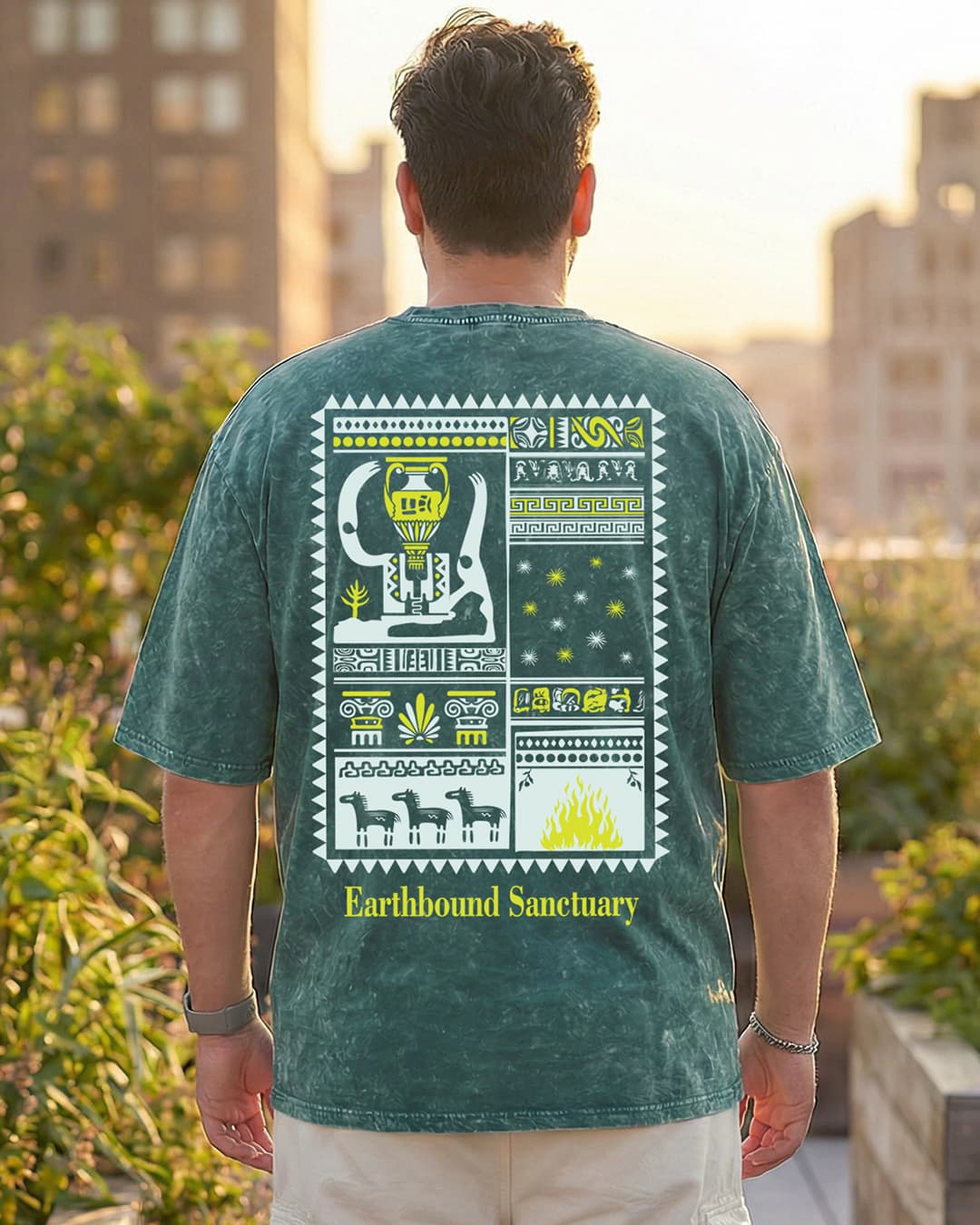 Men's Dark Sea Green Sanctuary Graphic Printed Oversized Fit Plus Size Tshirt