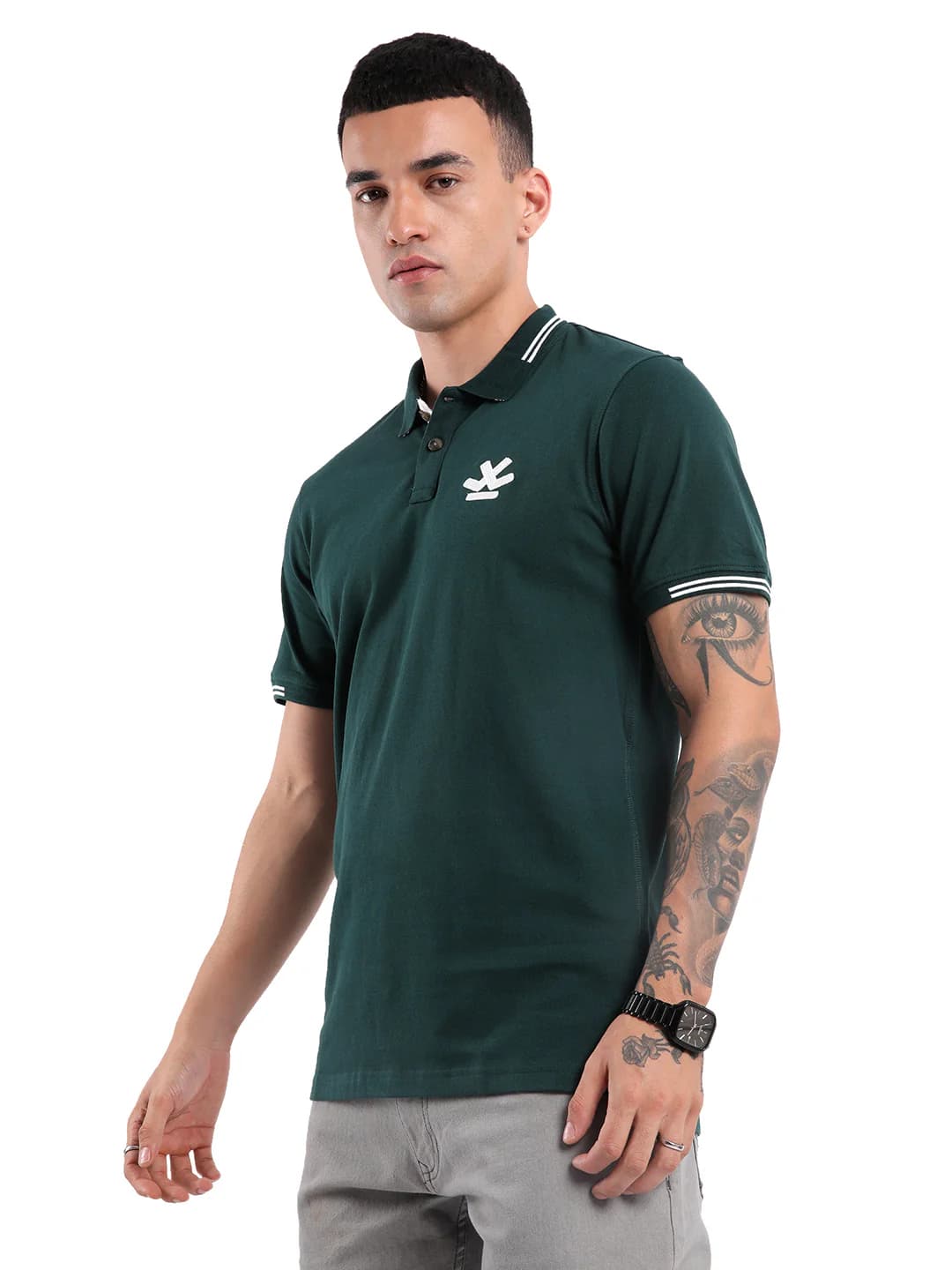 Men's Green Casual Jacquard Collar Polo Tshirt