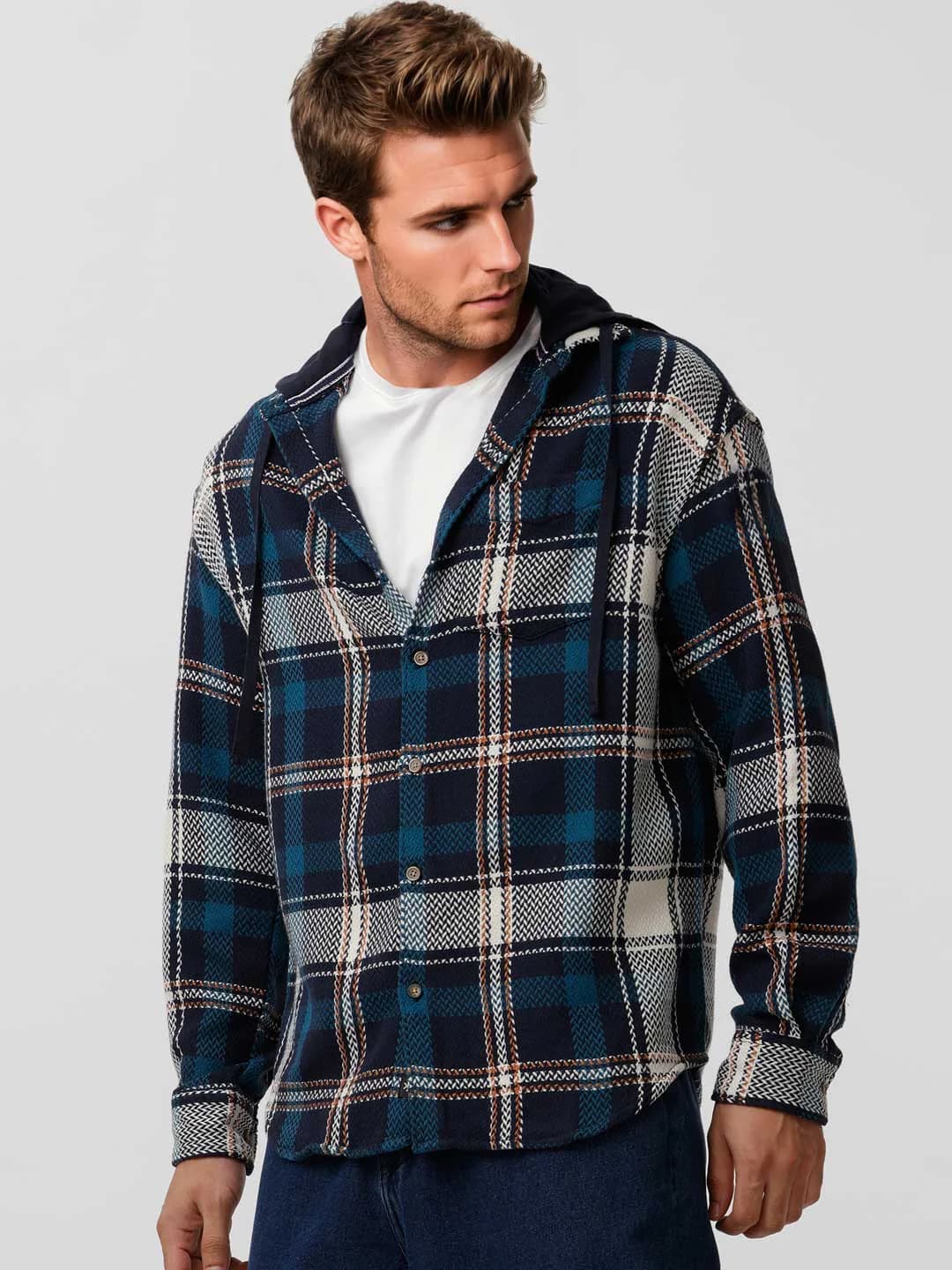 Men's Blue Casual Daze Hooded Shirt