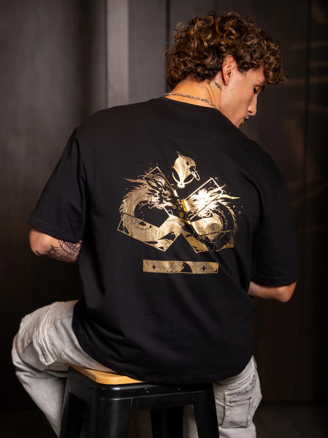 Men's Black Wrogn X Aliens - The Yin-Yang Dragons Tshirt