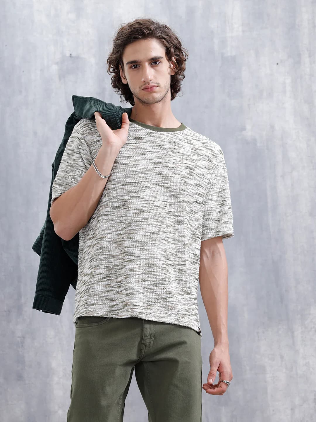 Men's Green Casual Loose Knit Oversized Cotton Blend Tshirt