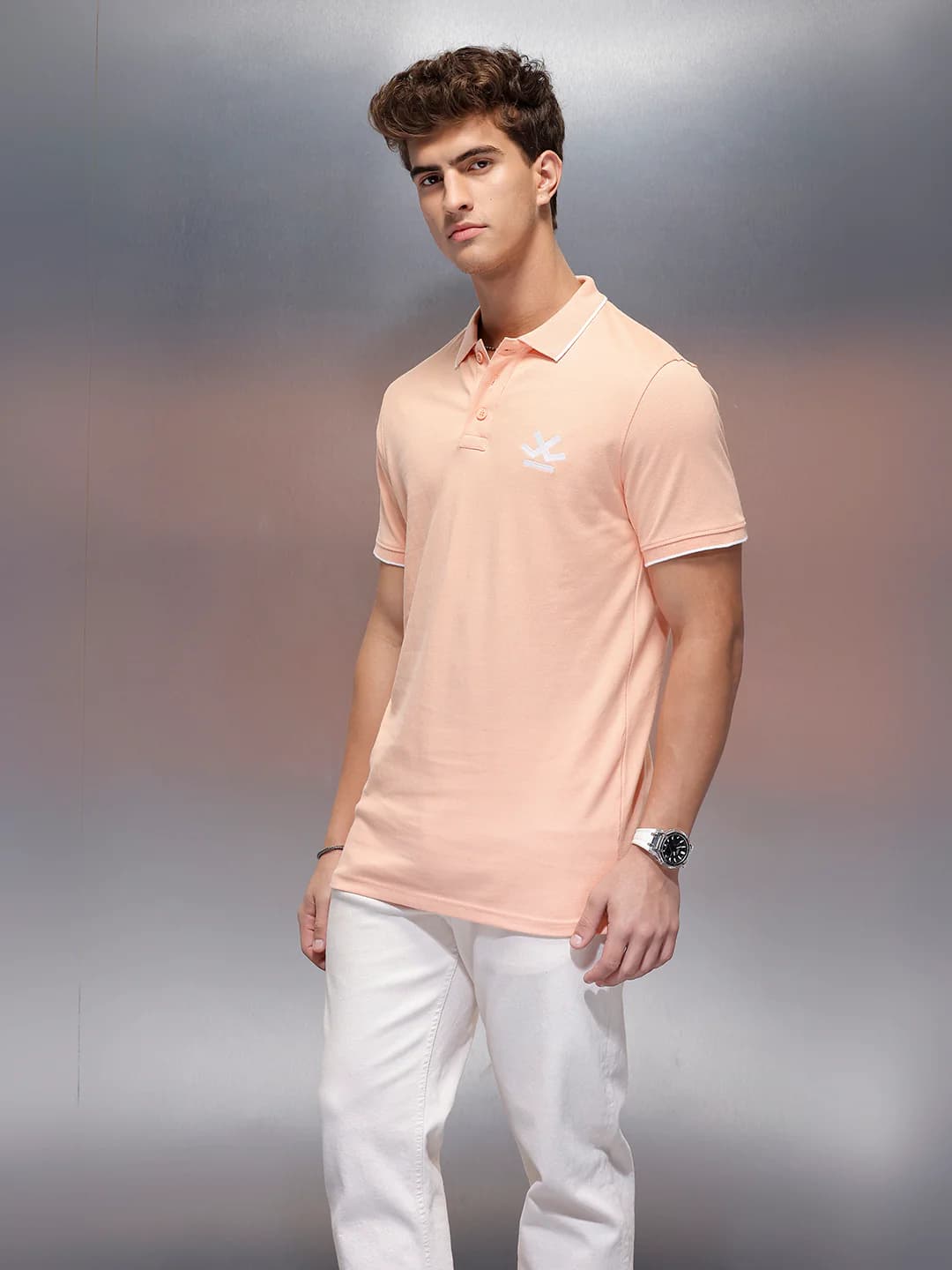 Men's Orange Solid Slim Fit Polo Tshirt