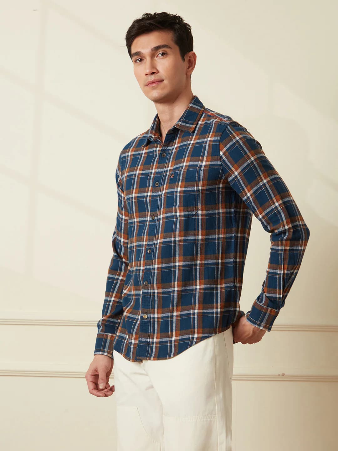 Men's Navy Brushed Flannel Check Shirt