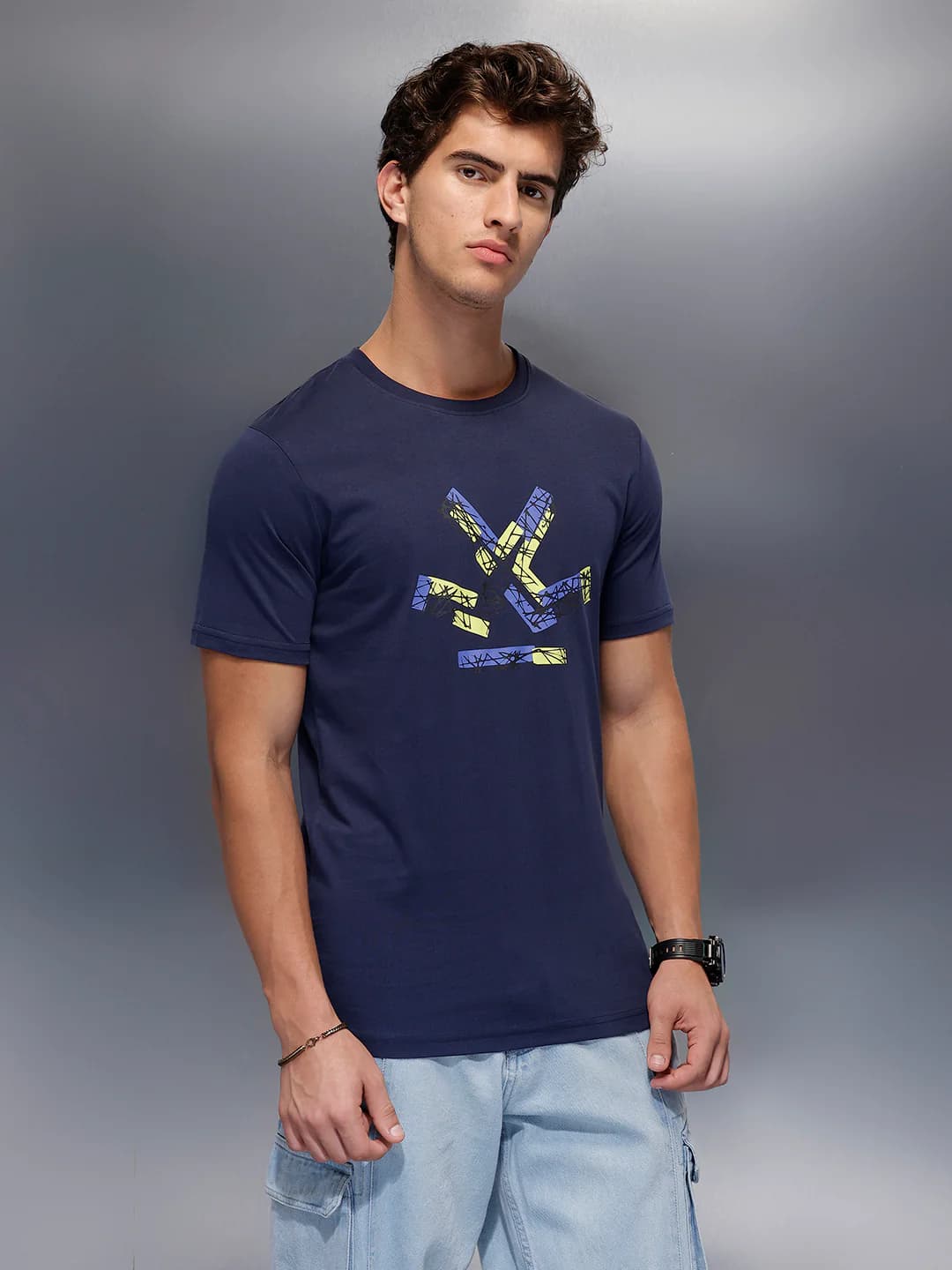 Men's Navy Casual Classic Placement Printed Tshirt