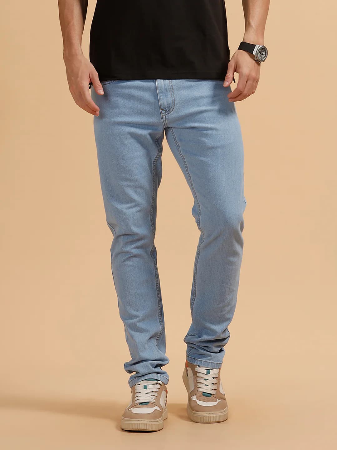 Men's Blue Casual Solid Heavy Fade Slim Fit Jeans
