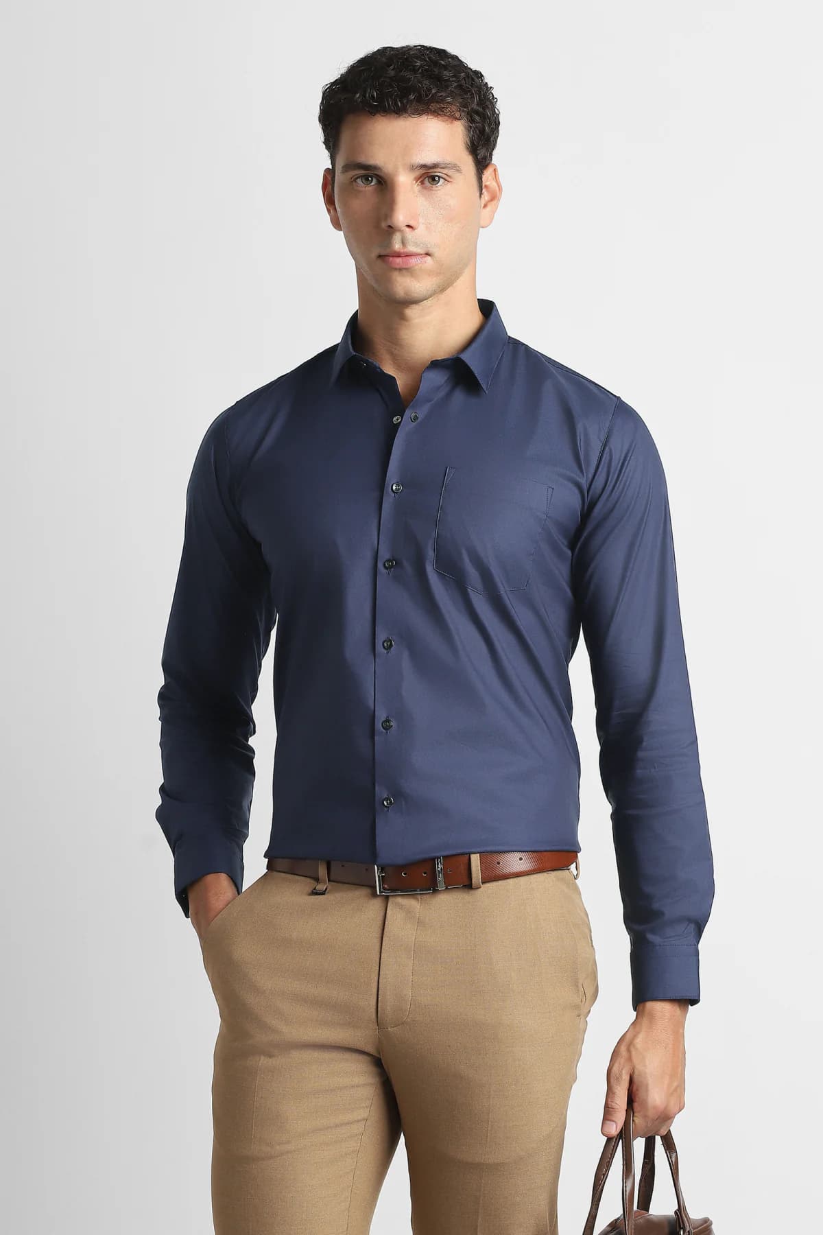 Men's Navy Formal Slim Fit Solid Full Sleeves Shirt