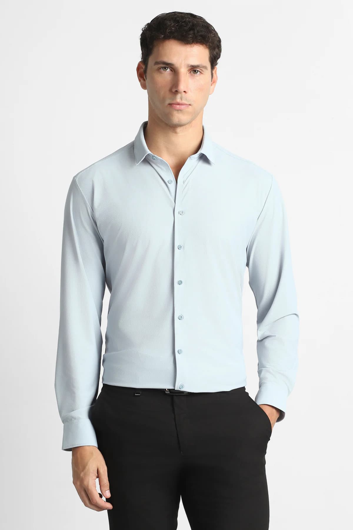 Men's Blue Formal Slim Fit Solid Full Sleeves Shirt