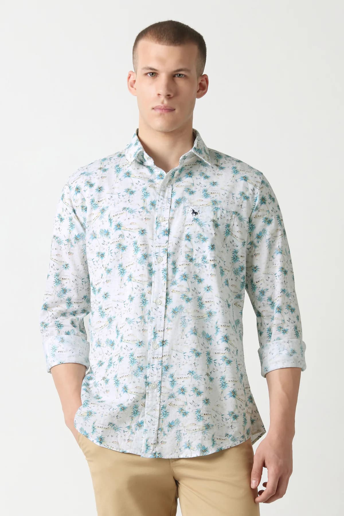 Men's Blue Caual Slim Fit Printed Full Sleeves Shirt