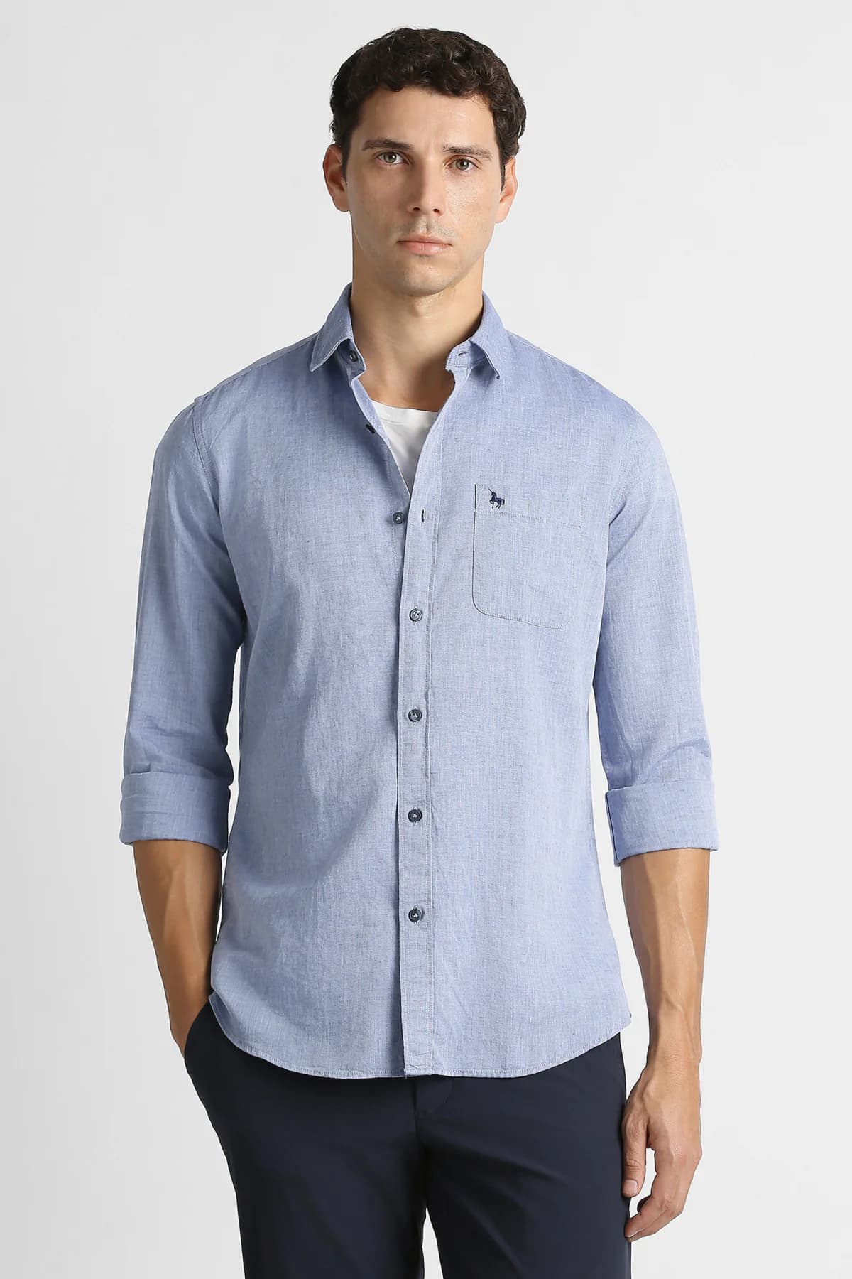 Men's Blue Caual Slim Fit Solid Full Sleeves Shirt