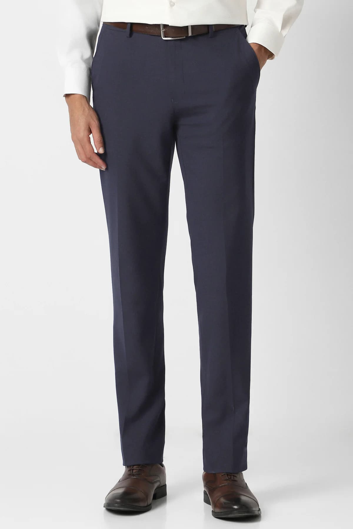 Men's Navy Formal Solid Slim Fit Trouser