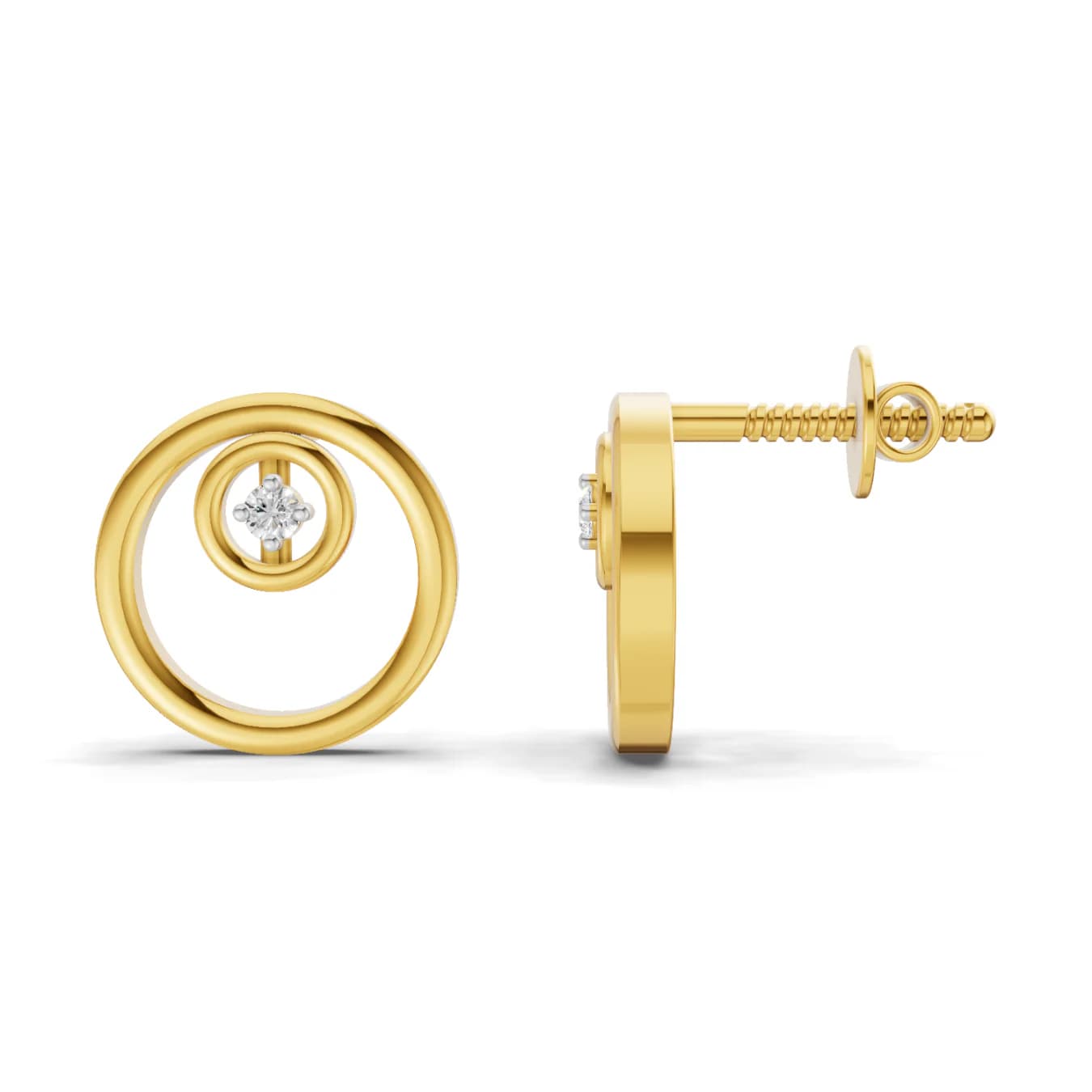 Women's Lab Grown 0.02 Carat F-G VS Quality Diamond 925 Sterling Silver Yellow Gold Plated Open Circle Stud Earrings