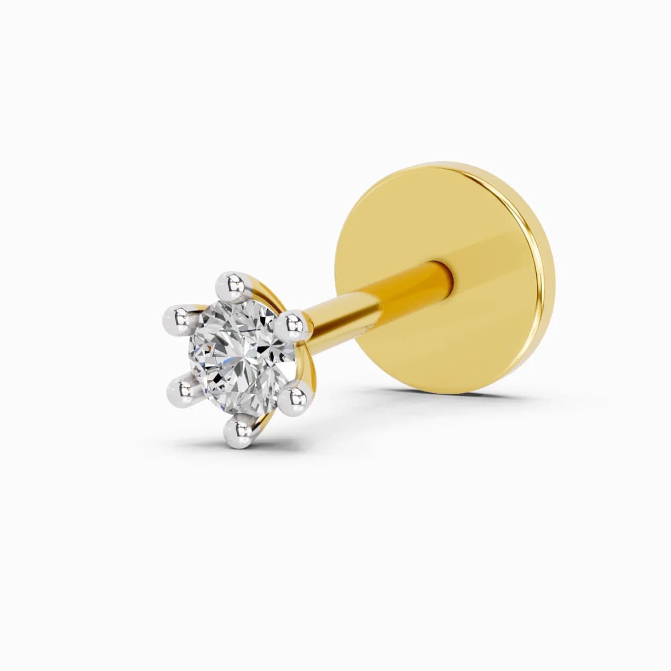 Women's Lab Grown Diamond 0.04 Carat 925 Sterling Silver Gold Plated Nose Pin