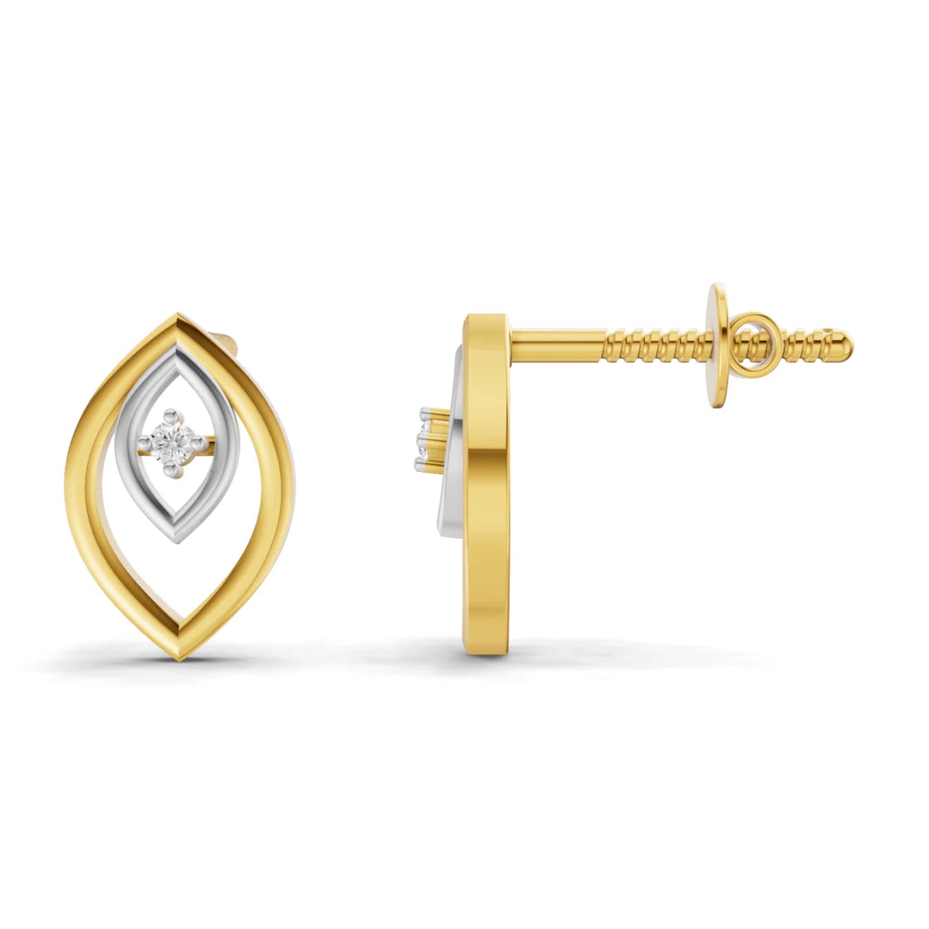 Women's Lab Grown 0.02 Carat F-G VS Quality Diamond 925 Sterling Silver Yellow Gold Plated Pear Shaped Studs Earrings