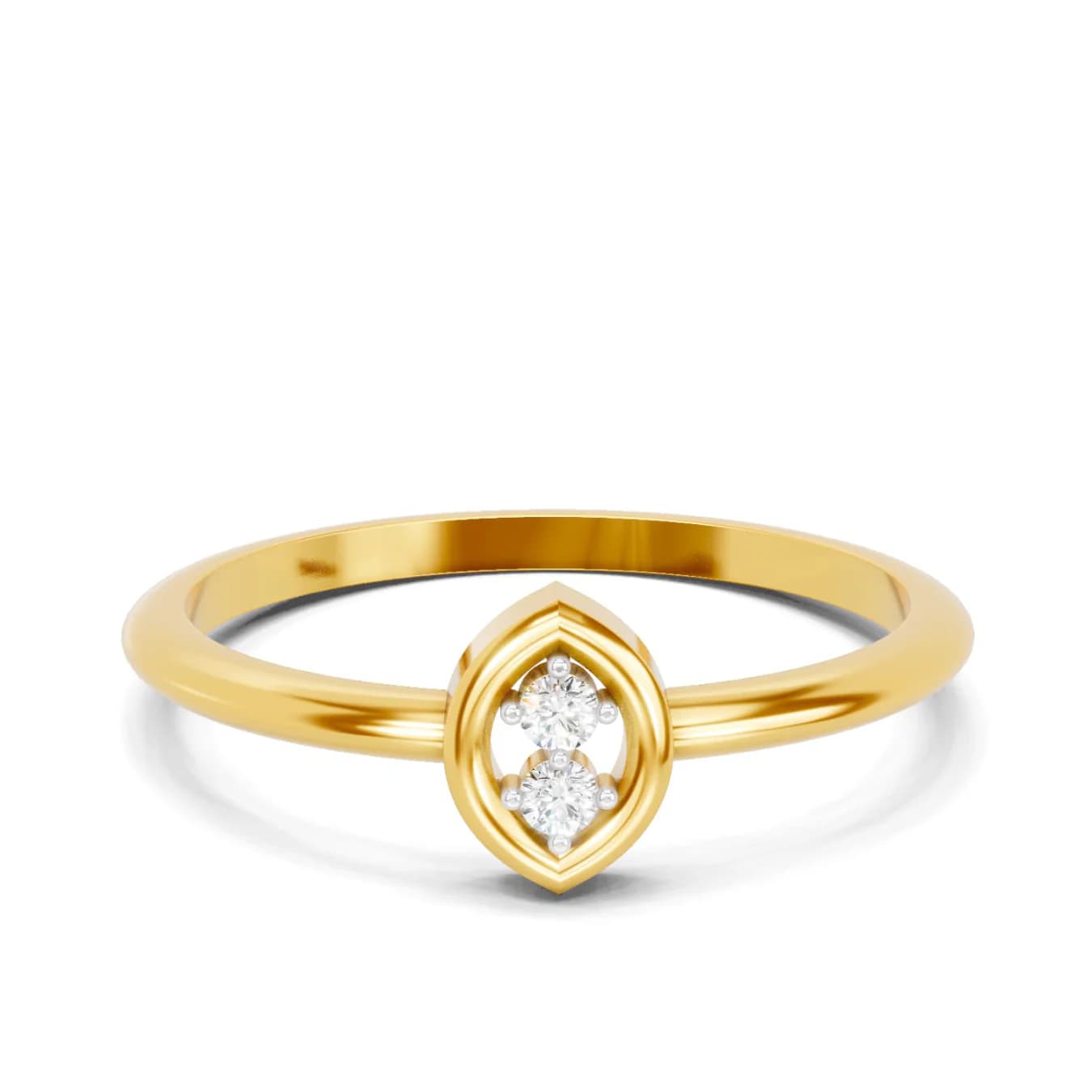 Women's Lab Grown Diamond Ring 0.03 Carat F-G VS Quality 925 Sterling Silver Gold Plated Two-Stone Marquise Ring