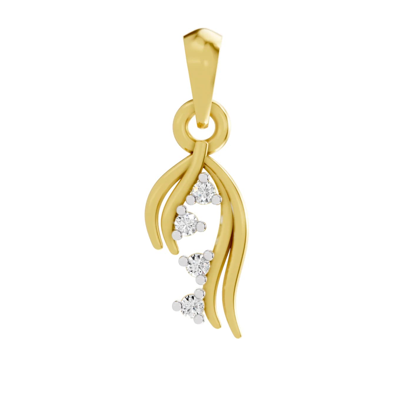 Women's Lab Grown Diamond 0.02 Carat 925 Sterling Silver Gold Plated Leaf Solitaire Pendant Necklace