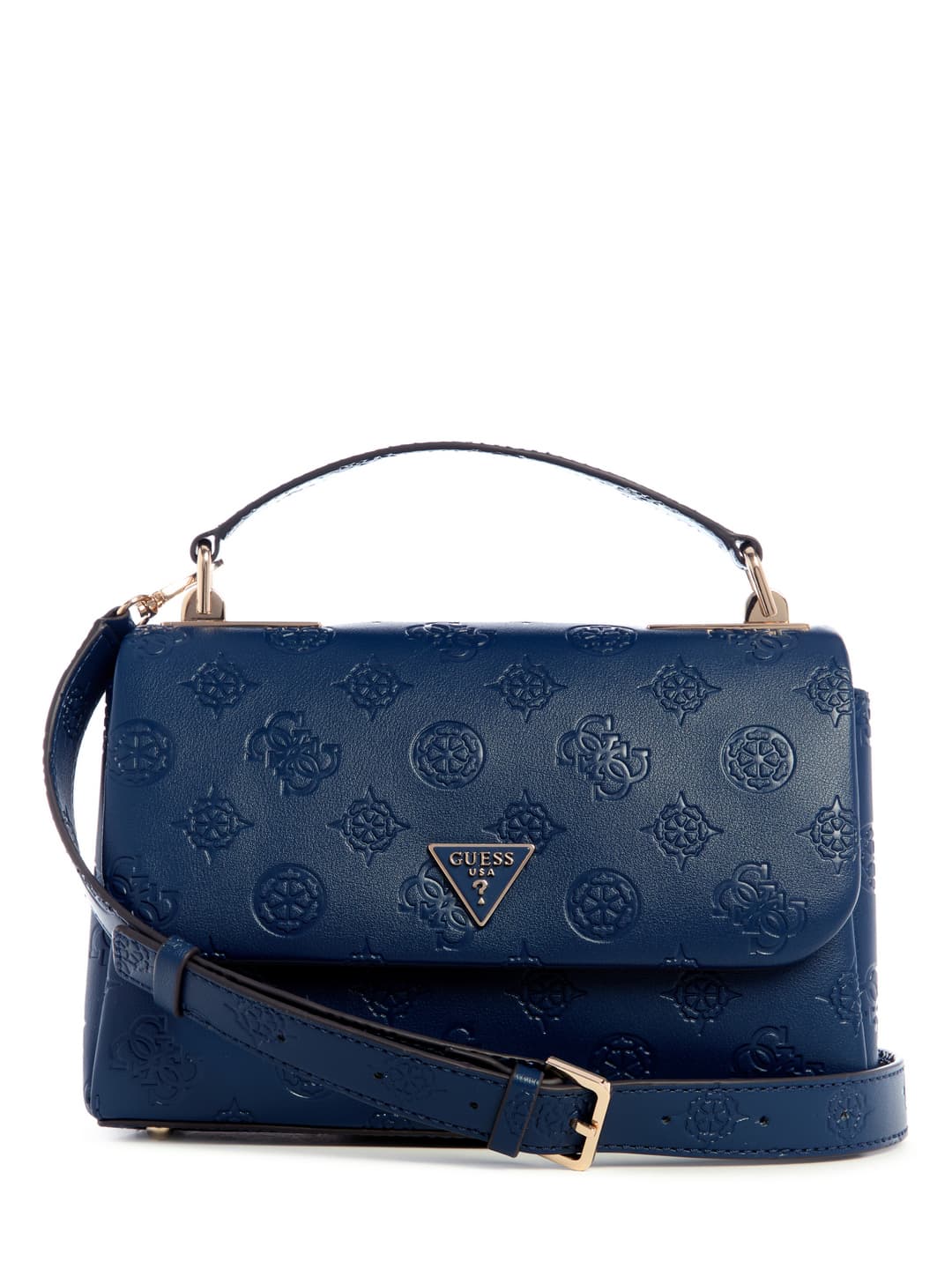 Women's Midnight Blue Logo Embossed Monogram Tisha Top Handle Flap Satchel Bag