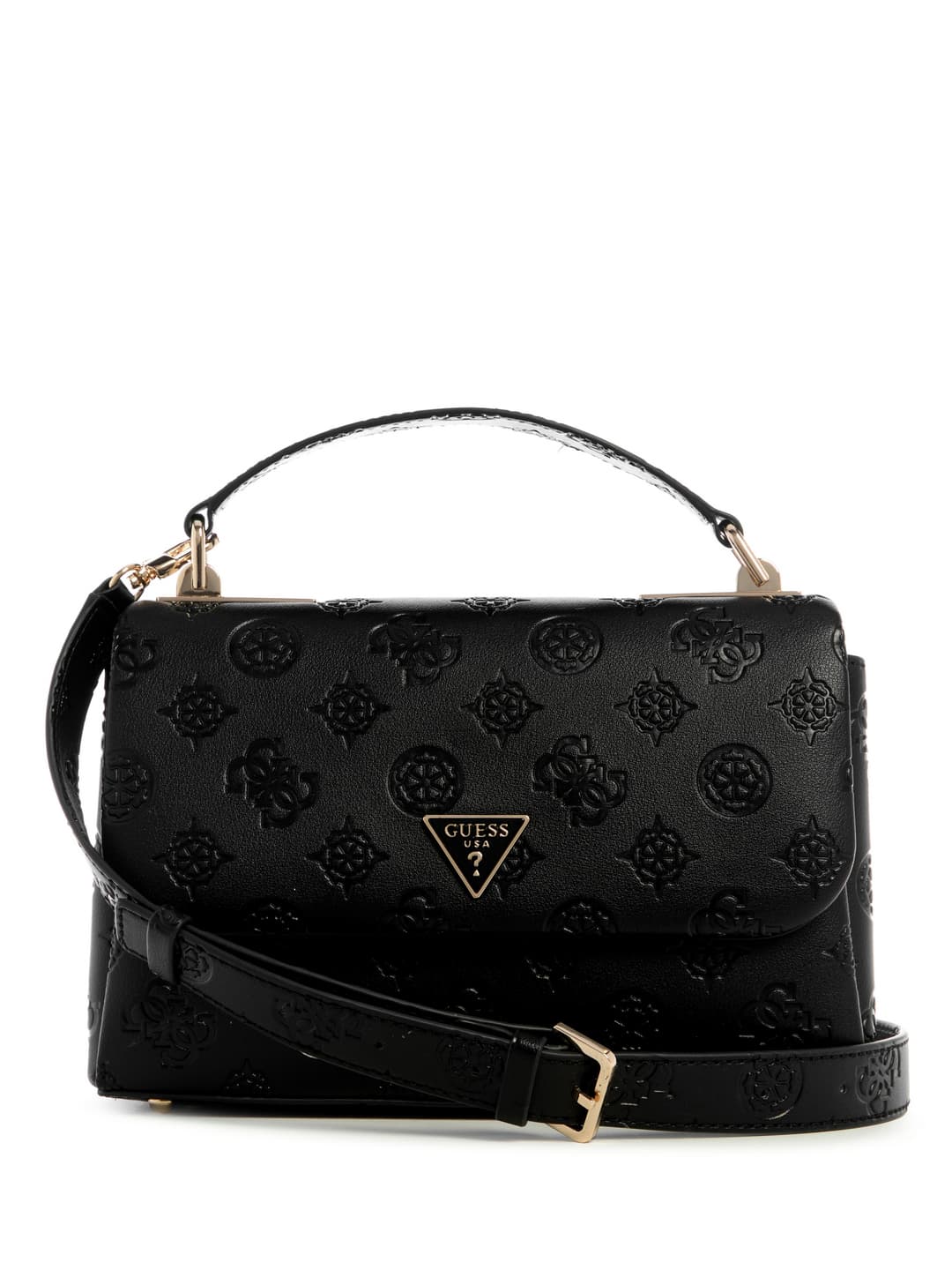 Women's Black Logo Embossed Monogram Tisha Top Handle Flap Satchel Bag