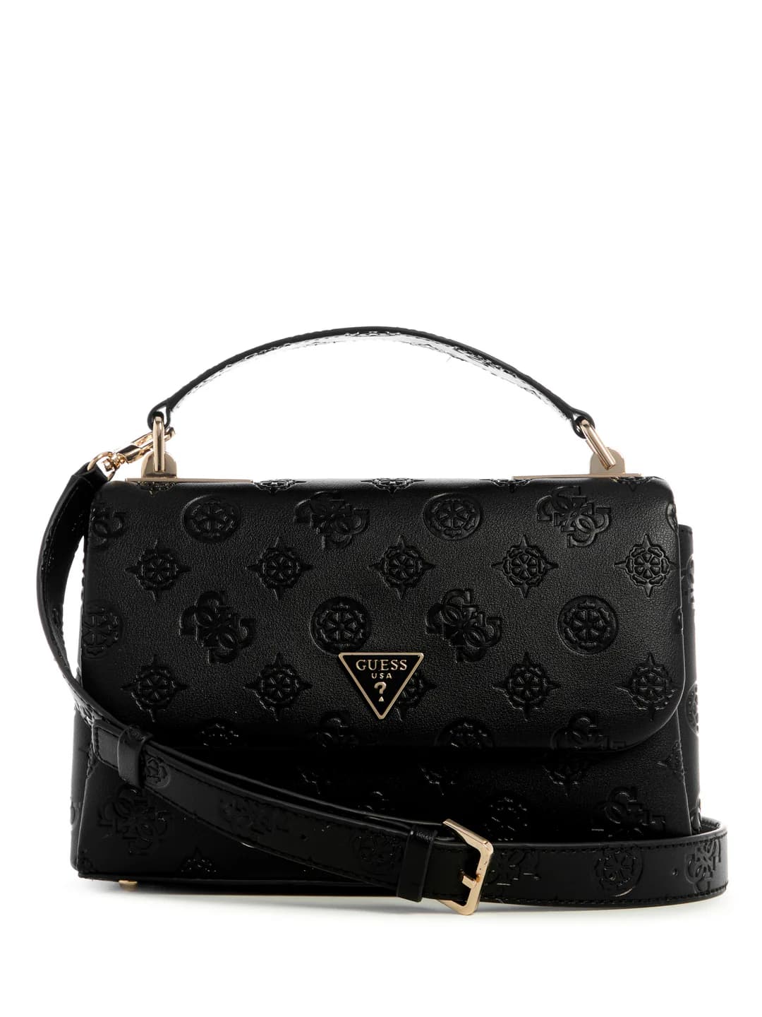 Women's Black Logo Embossed Monogram Tisha Top Handle Flap Satchel Bag