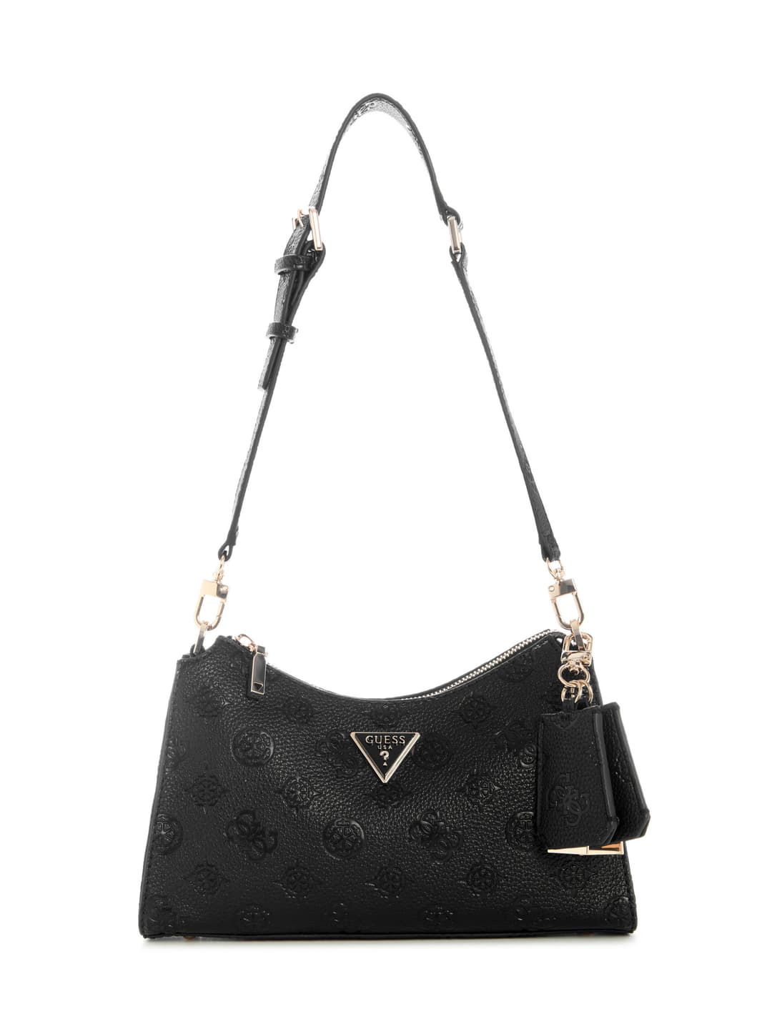 Women's Black Logo Embossed Monogram Cresidia Top Zip Shoulder Bag