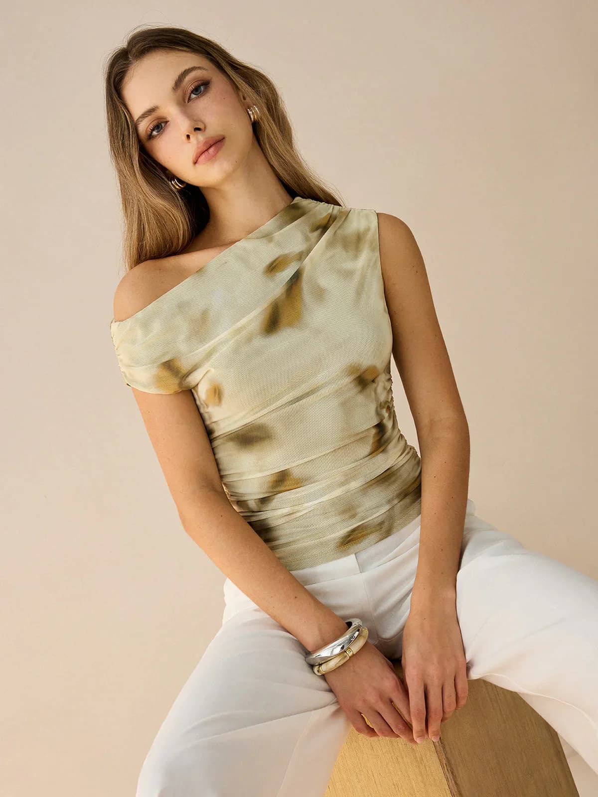 Women's Yellow Casual Printed Sleeveless Top