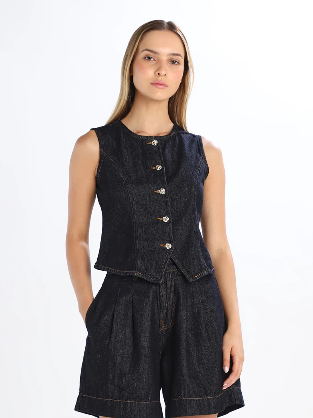 Women's Blue Casual Regular Fit Sleeveless Top