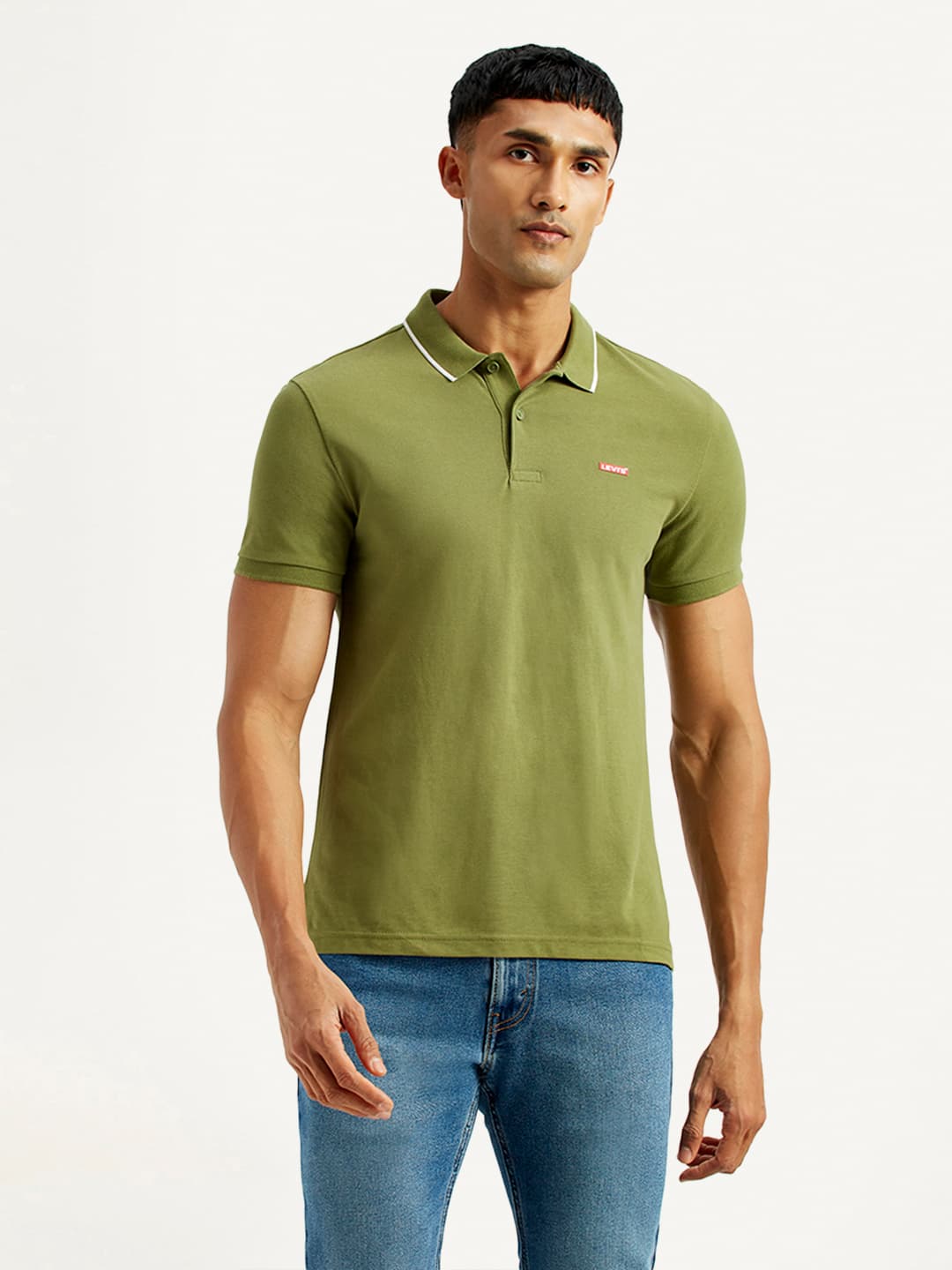 Men's Green Casual Slim Fit Solid Half Sleeves Cotton Polo Tshirt