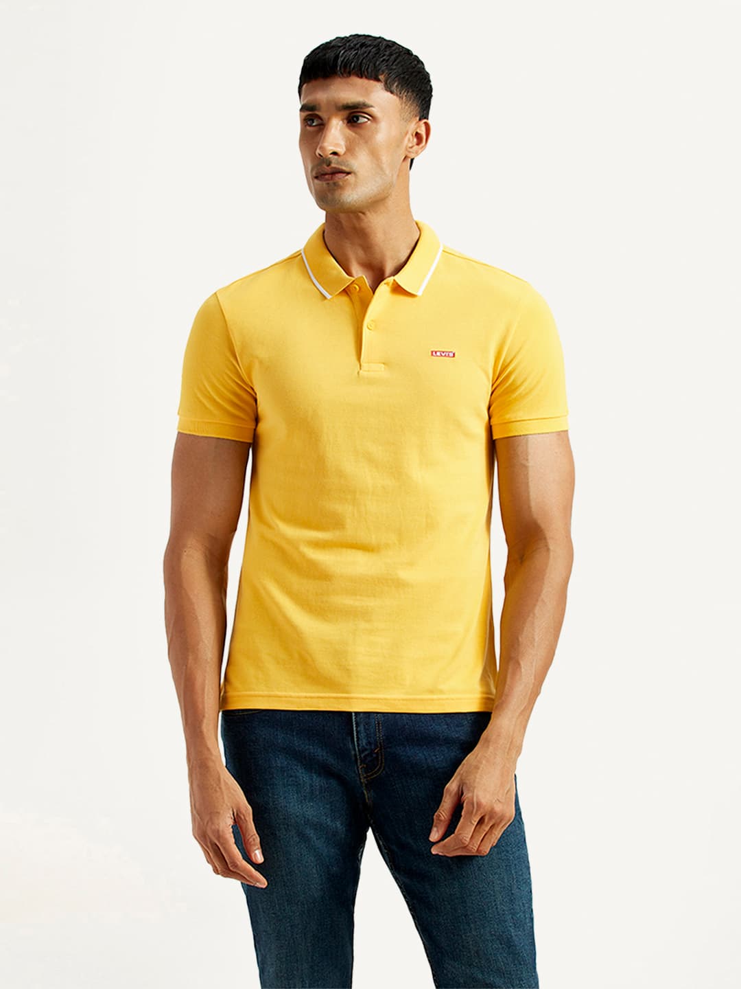 Men's Yellow Casual Slim Fit Solid Half Sleeves Cotton Polo Tshirt