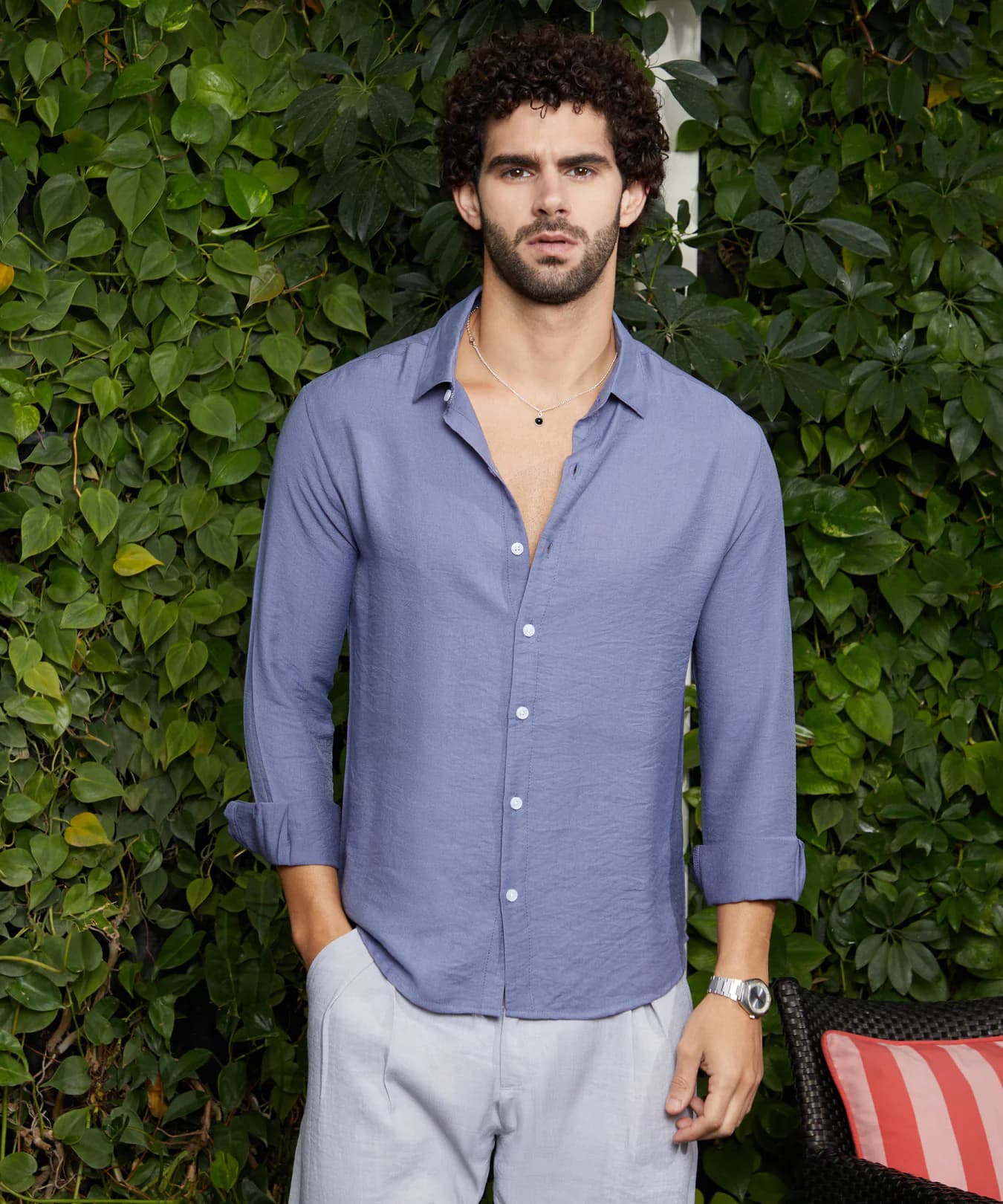 Men's Blue Casual Breezy Wrinked Relaxed Shirt