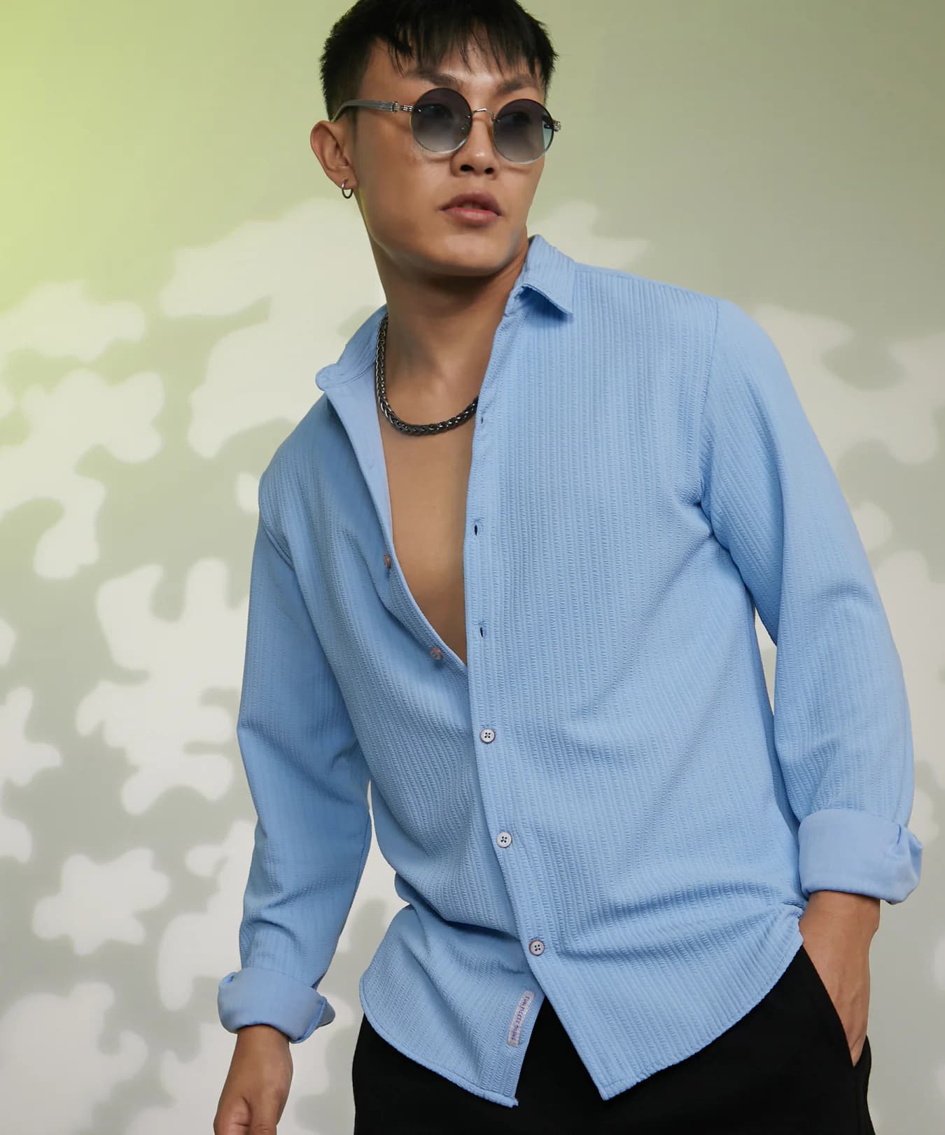 Men's Blue Striped-Creased Casual Shirt