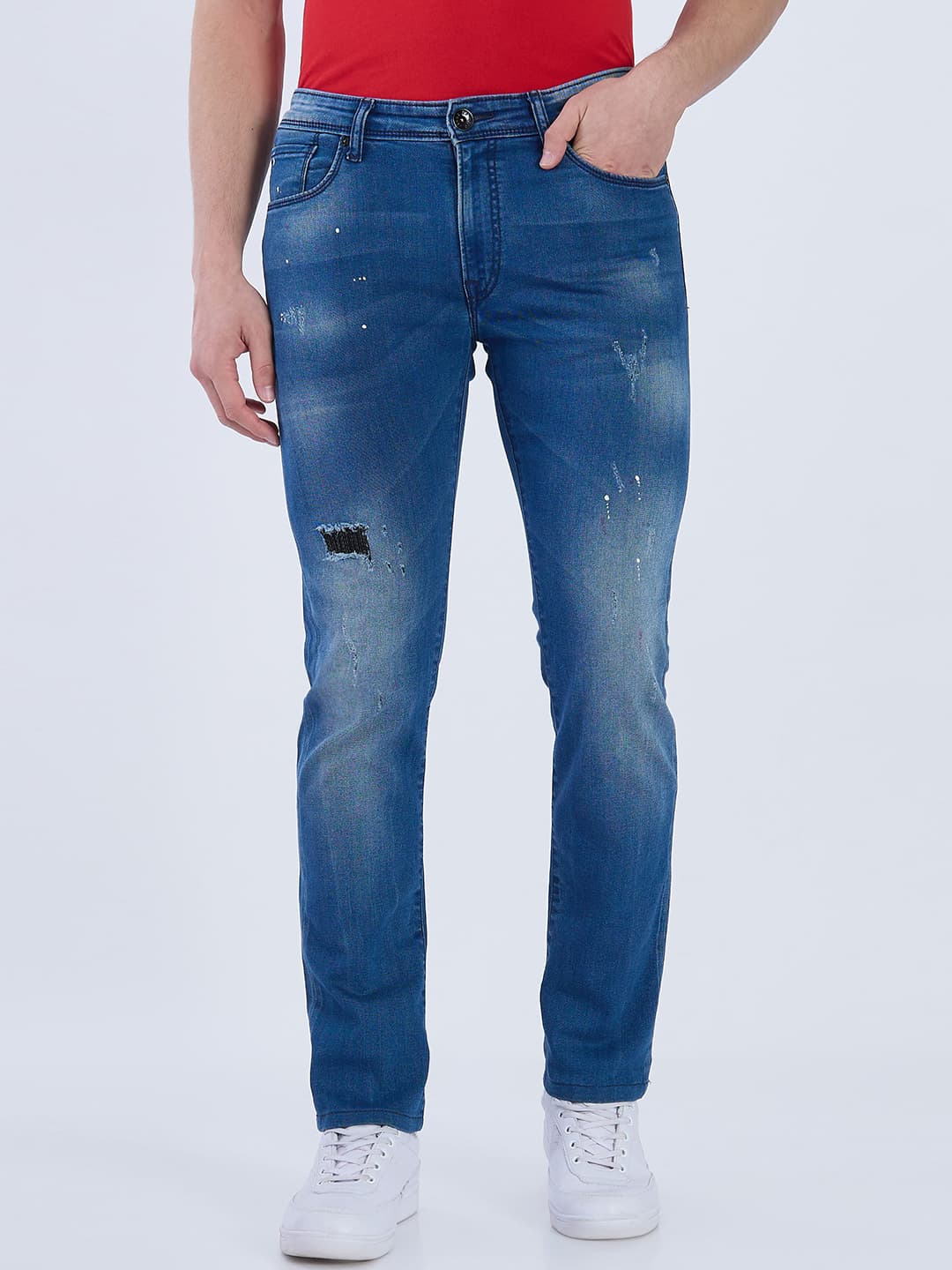 Men's Blue Casual Solid Slim Fit Mid Rise Jeans