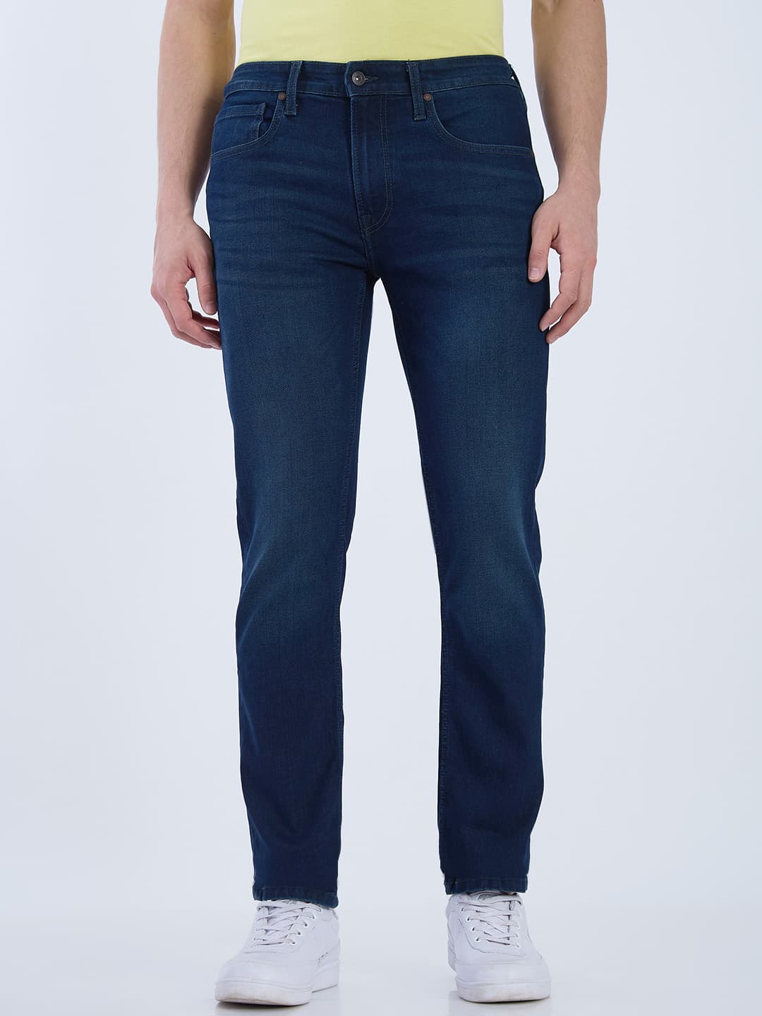 Men's Blue Casual Solid Straight Fit Mid Rise Jeans