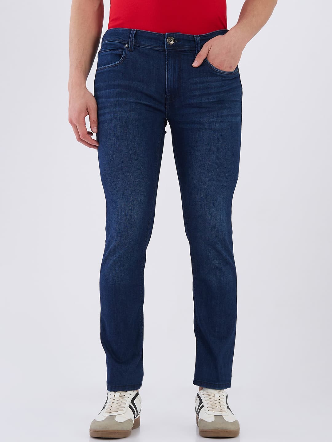 Men's Blue Casual Solid Slim Fit Mid Rise Jeans