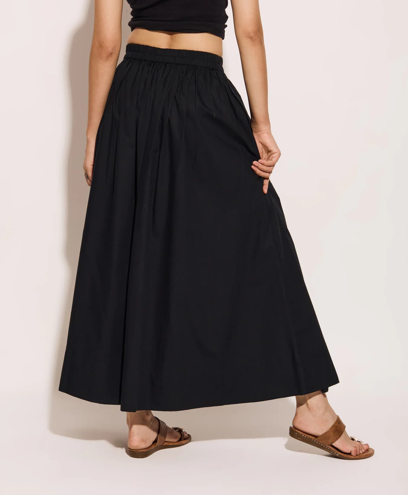 Women's Black Casual Cotton Poplin High Waisted Paper Cotton A-Line Skirt