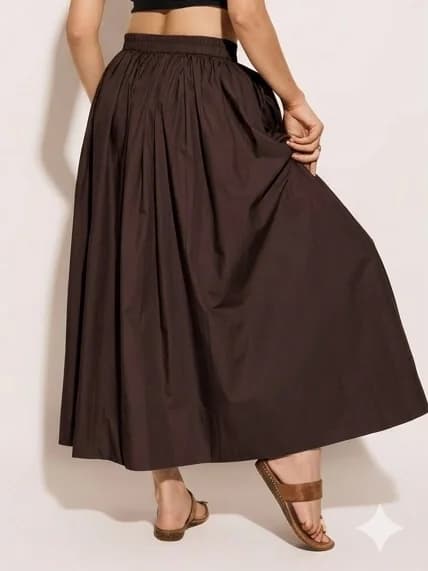 Women's Coffee Brown Casual High Rise Cotton Poplin A-Line Skirt