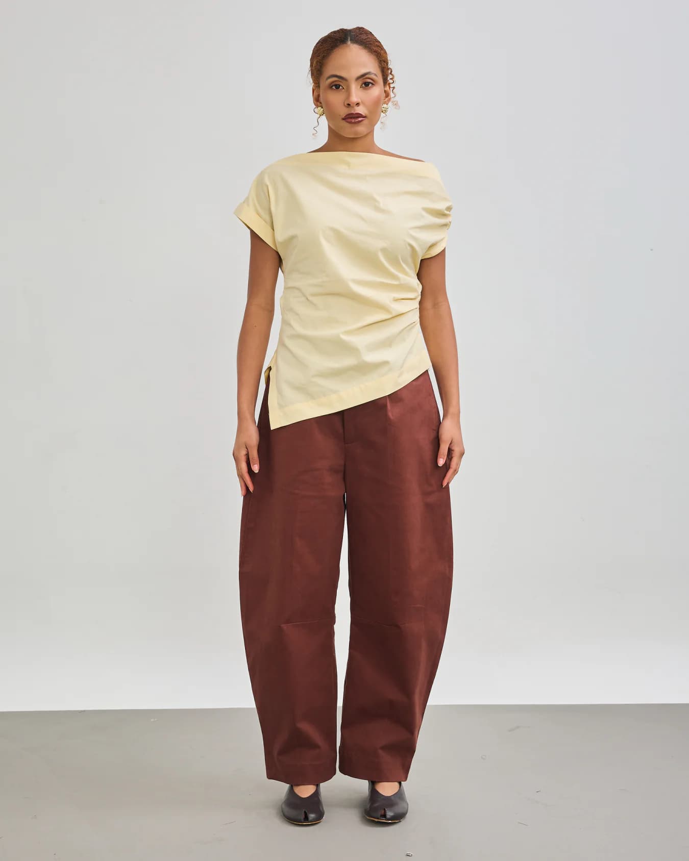Women's Yellow Casual Wrapline One Shoulder Top