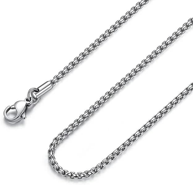 Men's and Boys Silver Rounded Box - 3mm Chain Stainless Steel 22 Inch Necklace