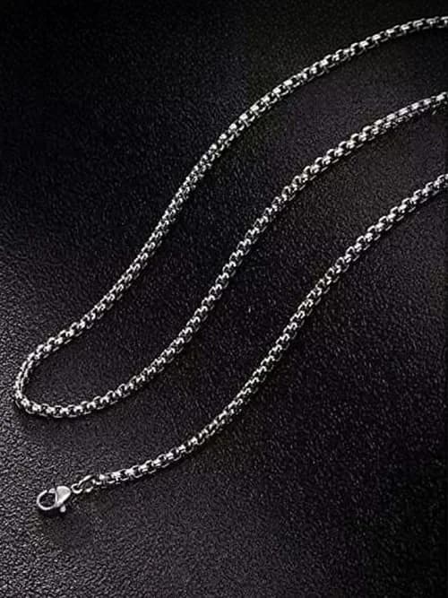 Men's and Boys Silver Rounded Box - 3mm Chain Stainless Steel 22 Inch Necklace