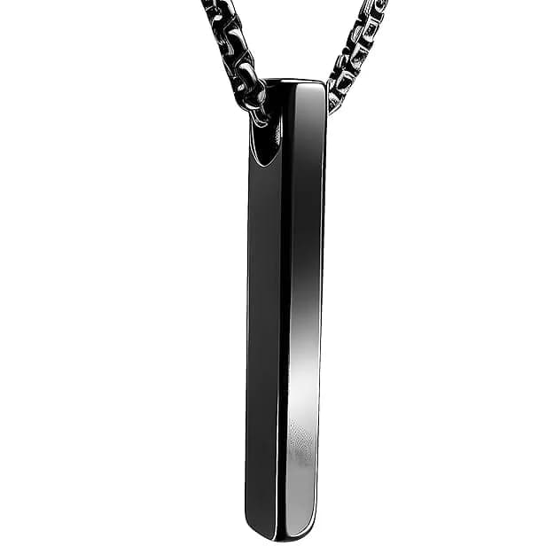 Men's and Boys Sleek Black - Pure Titanium Steel Pendant with 24 Inch Round Box Chain