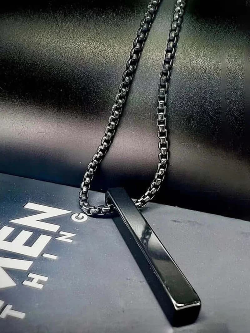 Men's and Boys Sleek Black - Pure Titanium Steel Pendant with 24 Inch Round Box Chain