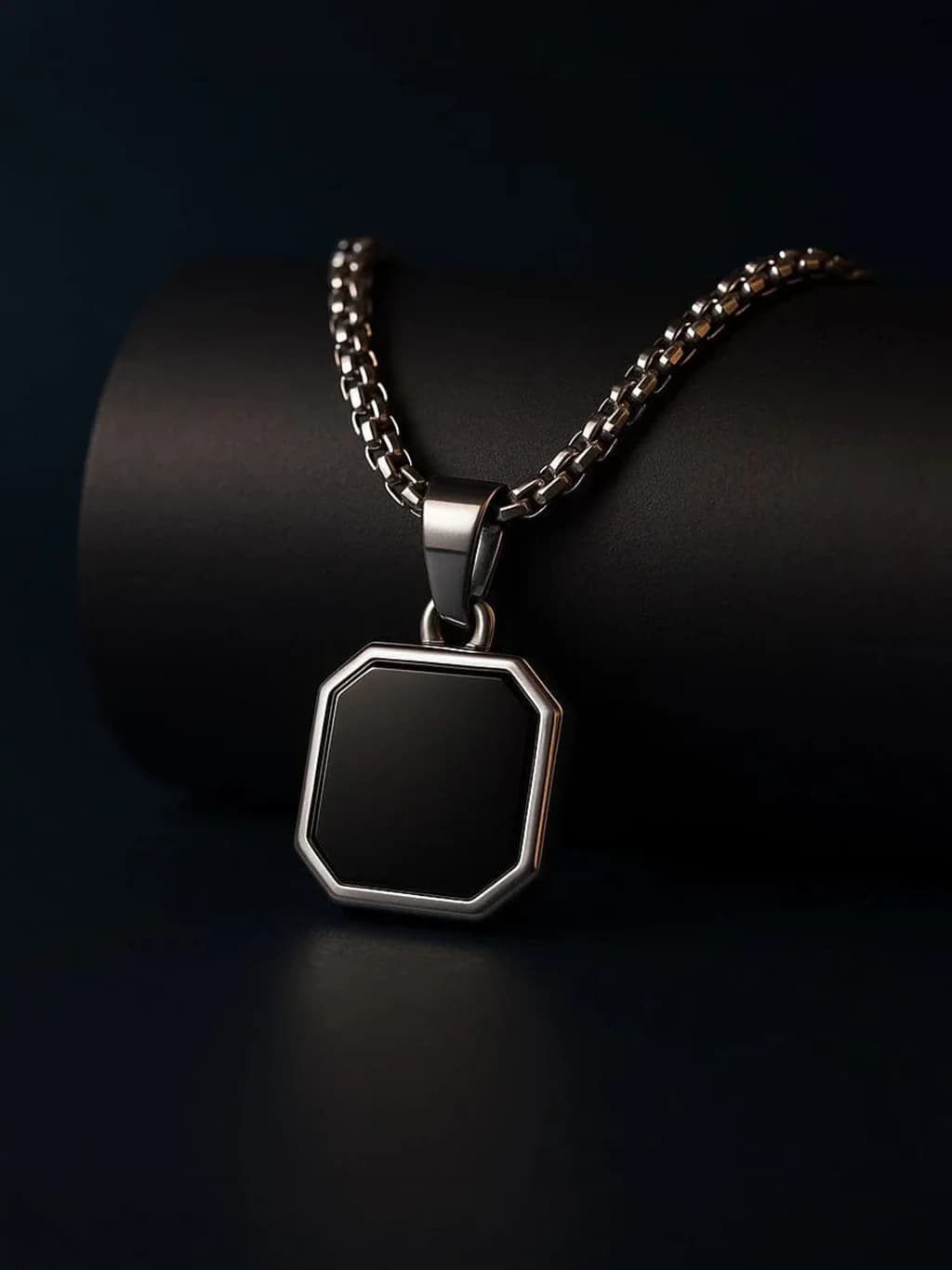 Men's and Boys Octagon Geo T - Pure Titanium Steel Pendant with Stainless Steel 24 Inch Round Box Chain