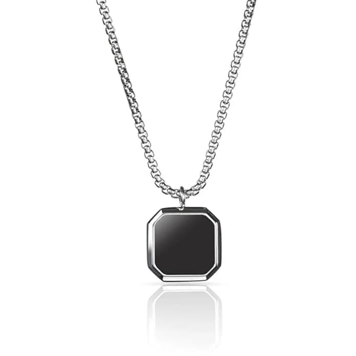 Men's and Boys Octagon Geo T - Pure Titanium Steel Pendant with Stainless Steel 24 Inch Round Box Chain