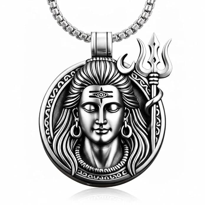 Men's and Boys Shiva the Protector - Pure Vintage Pure Steel Pendant with 24 Inch Round Box Chain